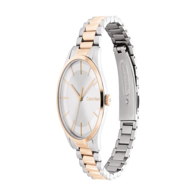 CALVIN KLEIN ICONIC Logo Series Watch Quartz Movement Stainless Steel Strap 35mm Silver Dial Women's Watch Classic Logo Style 25200044-gj