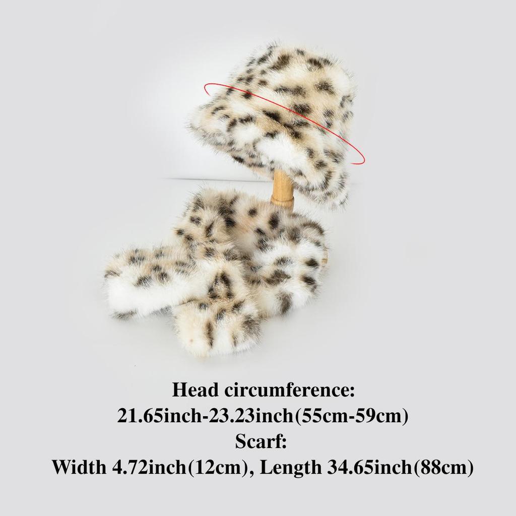 Женский набор: шапка-ведро и шарф из искусственного меха норки, классический леопардовый принт, теплый набор из веганского искусственного меха, шапка и шарф из искусственного меха для зимы