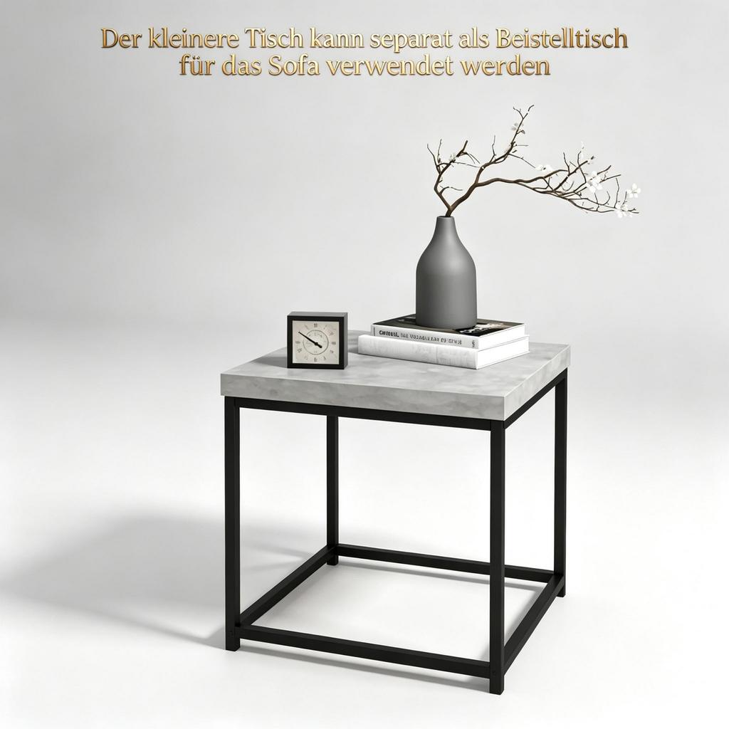 Set of 2 Side Tables, Square Living Room Coffee Tables, Sturdy Steel Frame, Tabletops made of Chipboard (only with Set of 2 Side Tables)