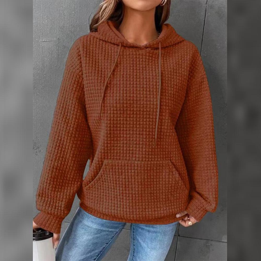 Женская толстовка с капюшоном в клетку с круглым вырезом и карманом, пуловер с длинным рукавом, однотонная куртка