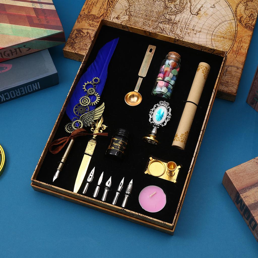 Literary And Retro Quill Gift Box, Gem Pen Set, Mechanical Gear, Steampunk Dipping Pen Gift.