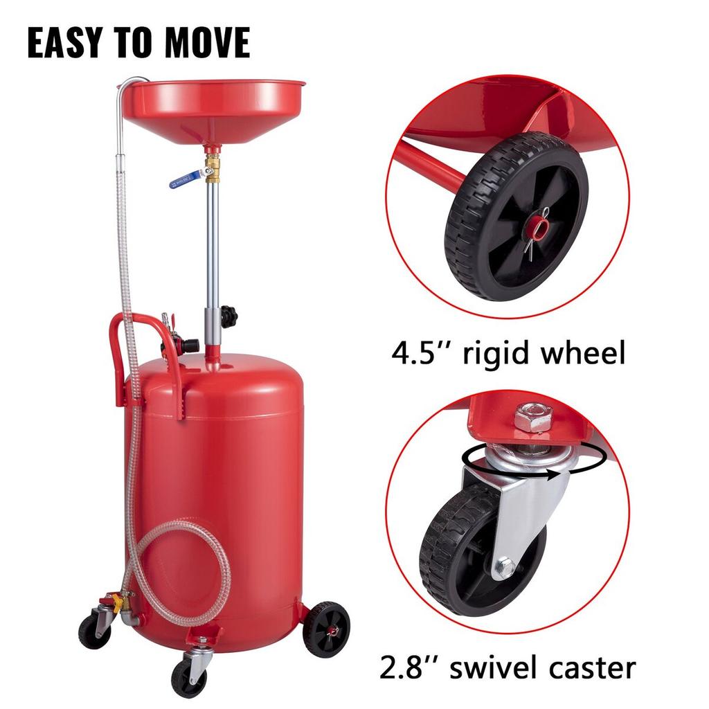 Waste Oil Drain Tank 20 Gallon Portable Oil Drain Air Operated Drainer Oil Change, Oil Drain Container, Fluid Fuel Transfer Drainage Adjustable Funnel