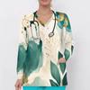 Women Plus Size V Neck Long Sleeve Marble Print Nurse Scrub Top Blue Black Gold Front Pockets