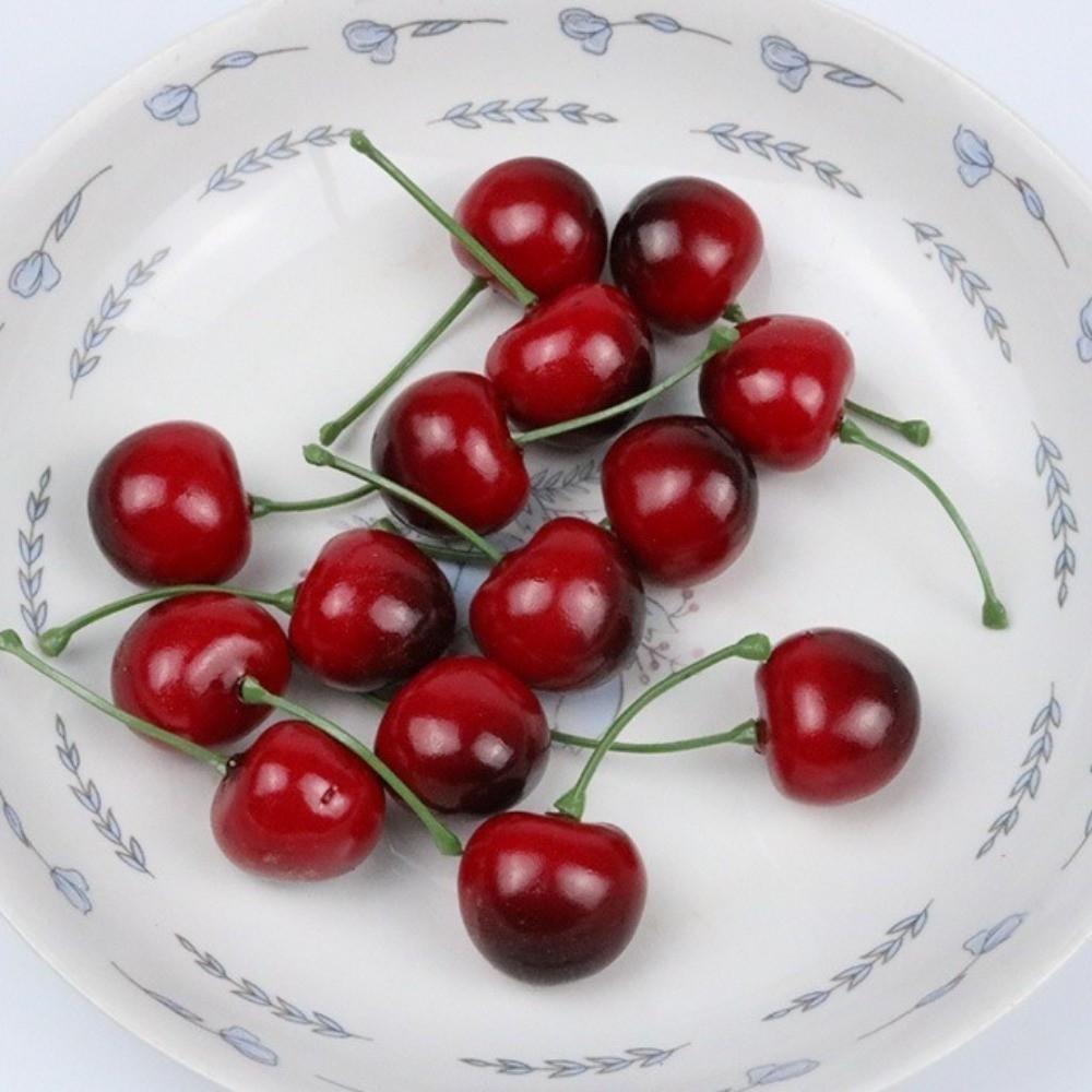 50 Pcs Foam Artificial Red Cherries Red Balck Realistic Cherry Ornament Home Decoration