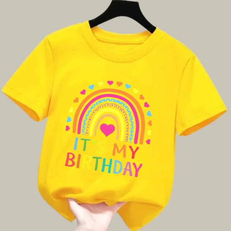It's My Birthday Printed Pattern Children T-shirts Summer Girls Cute Funny Fashion Colorful O-Neck Short Sleeve Kids T-shirts