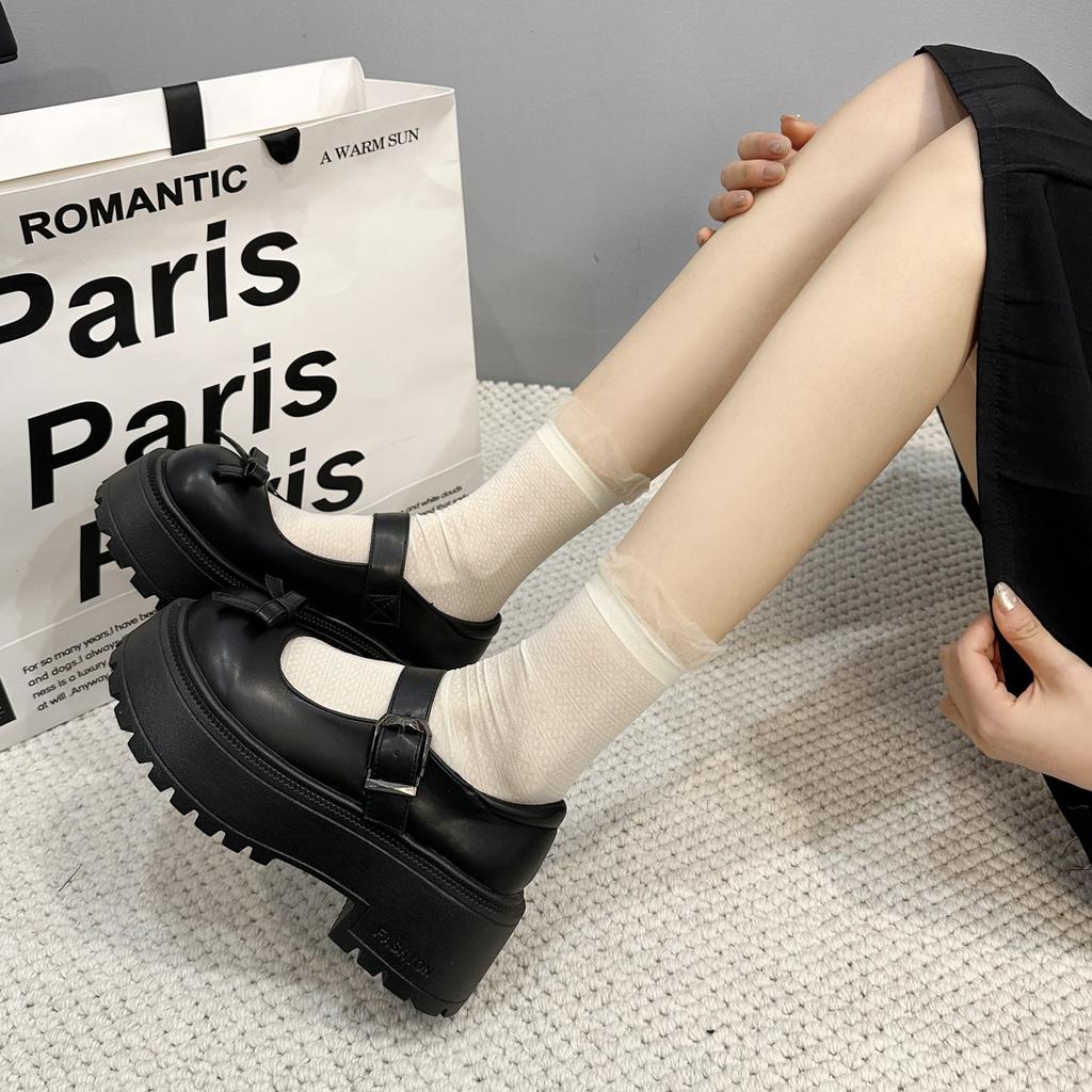 Туфли Мэри Джейн на толстой подошве, женская весна 2025, новые туфли в стиле колледжа с неглубоким носком, женские ретро-туфли, универсальные, маленькие кожаные туфли