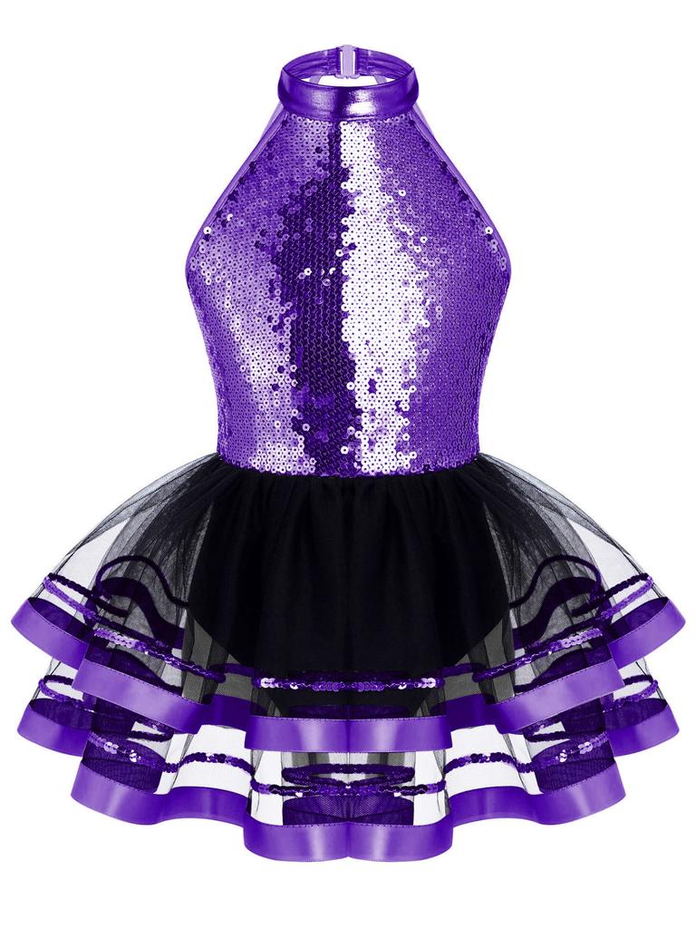 Детское бальное платье с лямкой на бретельках для девочек, балетное платье-пачка с блестками, купальник для балерины, современный джаз, латинский танец, сценический костюм, танцевальная одежда