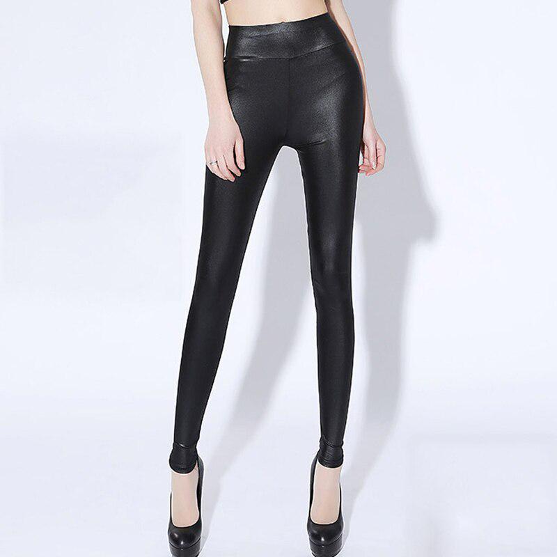 High Waist Imitation Leather Fat MM Stretch Large Size Feet Pants Spring Nine Points Leggings Wear Plus Size