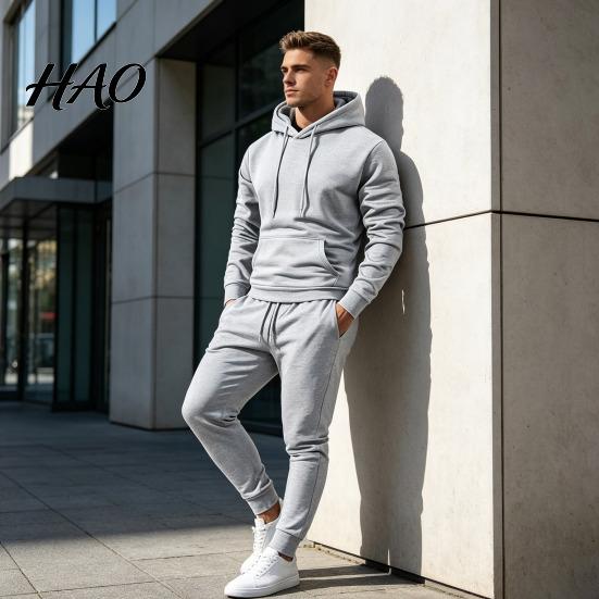 Fitness Clothes Hoodie Pants Two Piece Set for Men, Sports Hooded Sweatshirt Comfortable Men Sportswear & Drawstring Sweatpants, Fall Winter