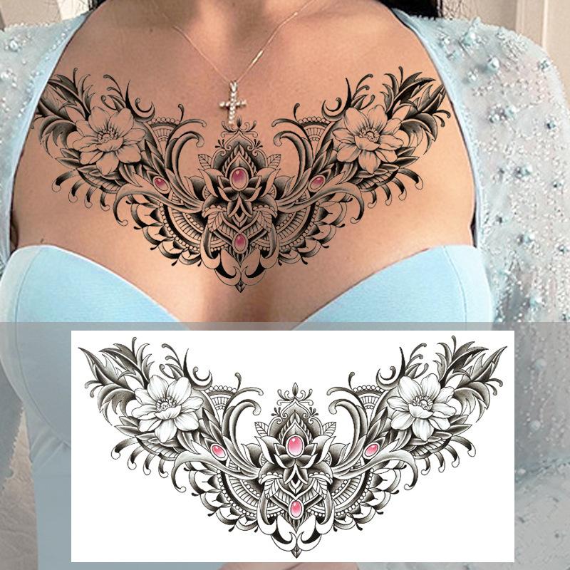 Тату-наклейка на грудь с трехсторонним Буддой и цветком дракона через плечо, новая полудоспешная буквенная тату-наклейка против пота