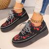 European and American Christmas Women's Shoes 2024 Autumn New Thick Sole Color Block Printing Casual Vulcanized Women's Shoes