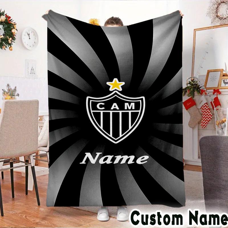Custom Name Atletico Football Emblem Throws Blanket Flannel Blankets for Couch Bed Gifts for Men Women Picnic blanket Christmas fan gifts