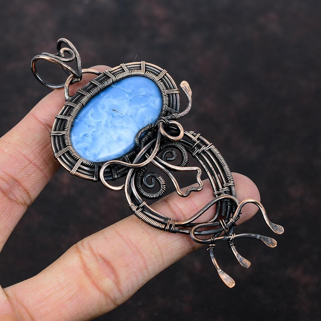 Подвеска Owyhee Blue Opal, подвеска из медной проволоки, ювелирные изделия из натуральных драгоценных камней, подвеска ручной работы, медные ювелирные изделия, подарок для женщин, стильная подвеска