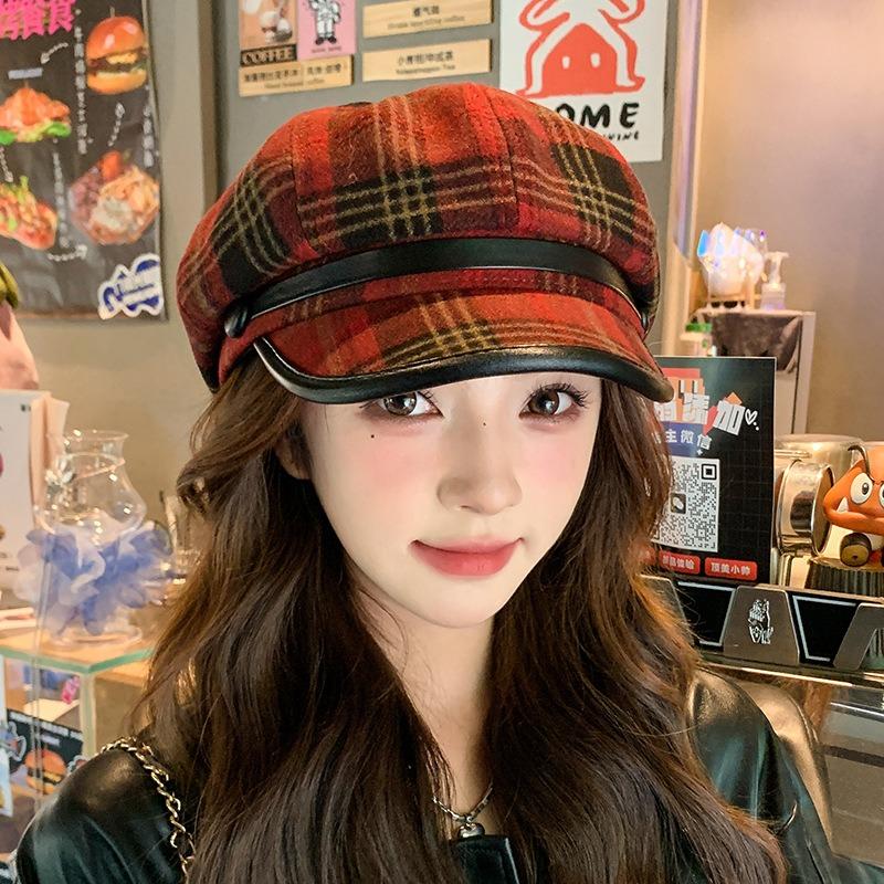 Angola red hat new beret autumn and winter forward hat retro octagonal hat small bucket hat