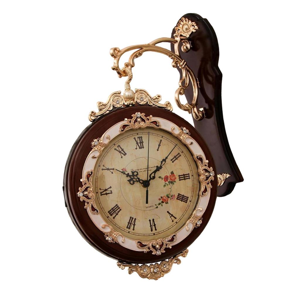 360° Double Sided Wall Clock, European Vintage Hanging Clock, Silent Non-Ticking Decorative Art for Villa & Office, 1PK Case Set