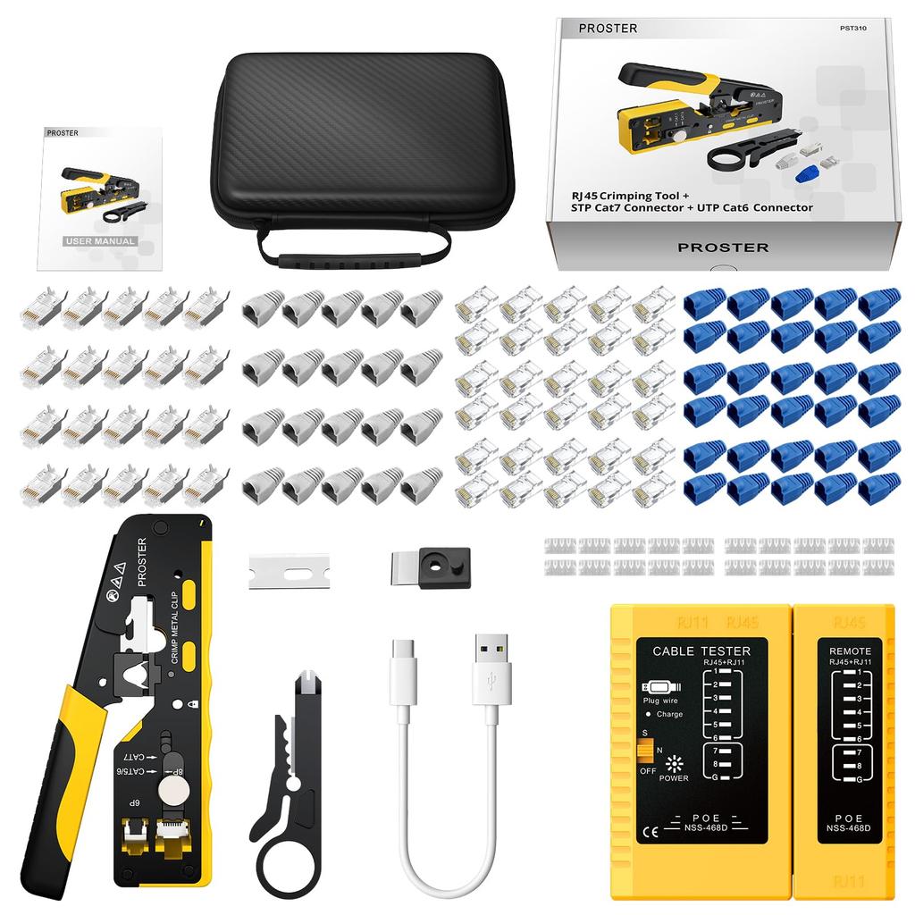 Proster RJ45 Crimping LAN Connector Crimping Compatible with Rechargeable LAN CAT6 CAT7 Storage Replacement Japanese Instruction Manual Compatible