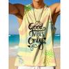 Summer Round Neck 3D Palm Leaf Printed Top Fashionable Casual Hawaiian Beach Sleeveless Vest Men's T-shirts