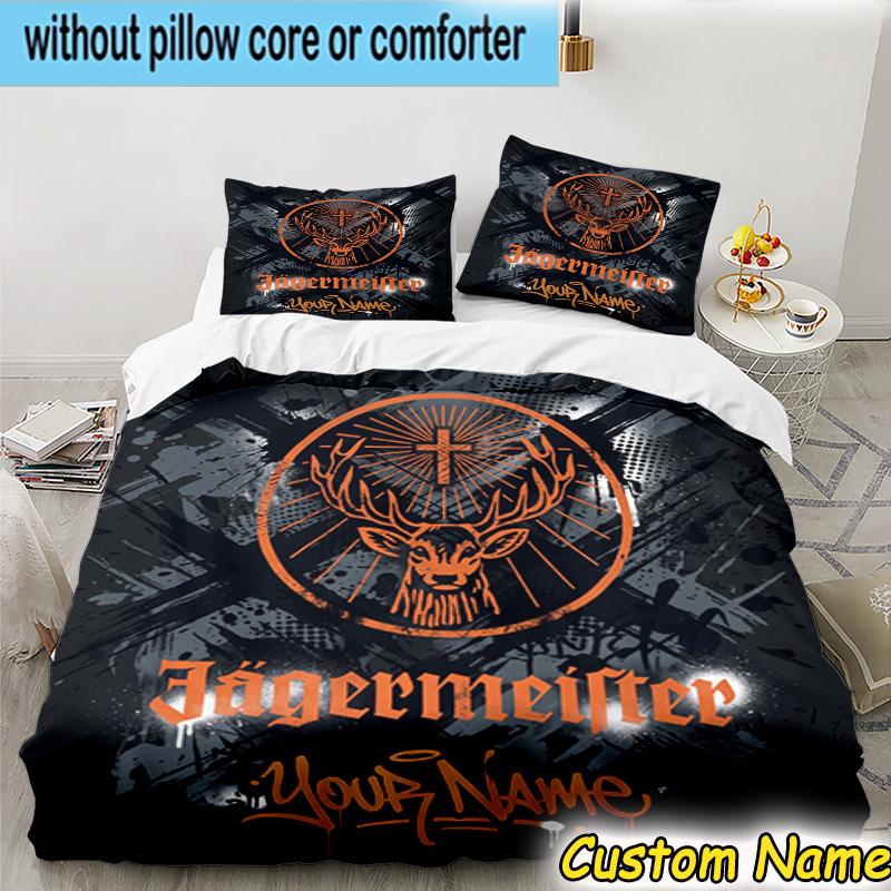 3pcs Custom Name Jager-meister Spirit Drink Bedding Set Includes 1 Duvet Cover & 2 Pillowcases for All Seasons Dormitory Home Decor Christmas gifts