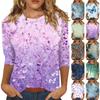 Women's Fashion Casual Three-quarter Sleeve Vintage Floral Print Round Neck Top