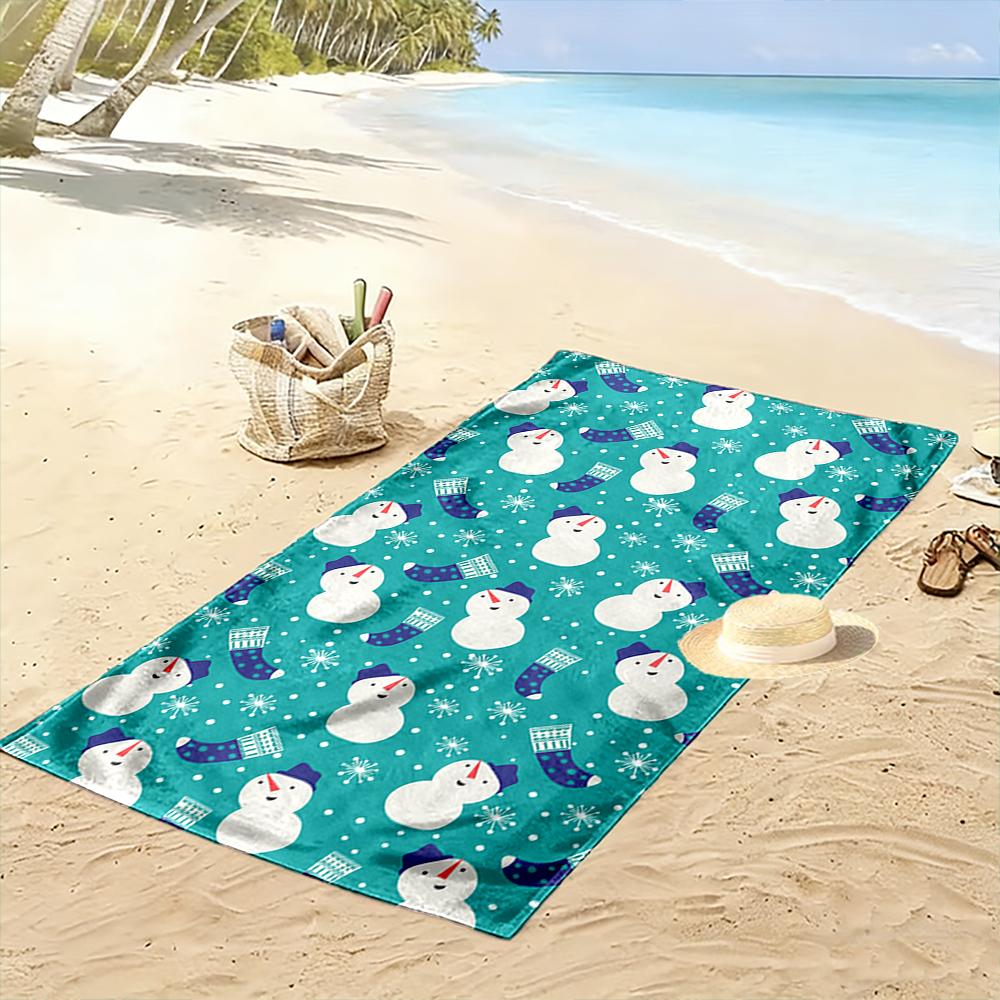 Snowman and Stocking Pattern Towel Beach towel quick-drying for travel outdoor sports jogging beach and swimming