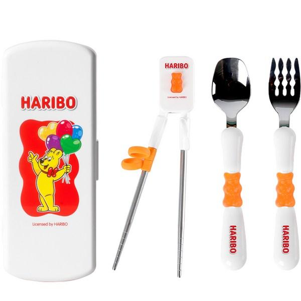 Haribo Baby Cutlery Spoon + Fork + Chopsticks + Case Set, Orange, Spoon + Fork + Chopsticks + Case
