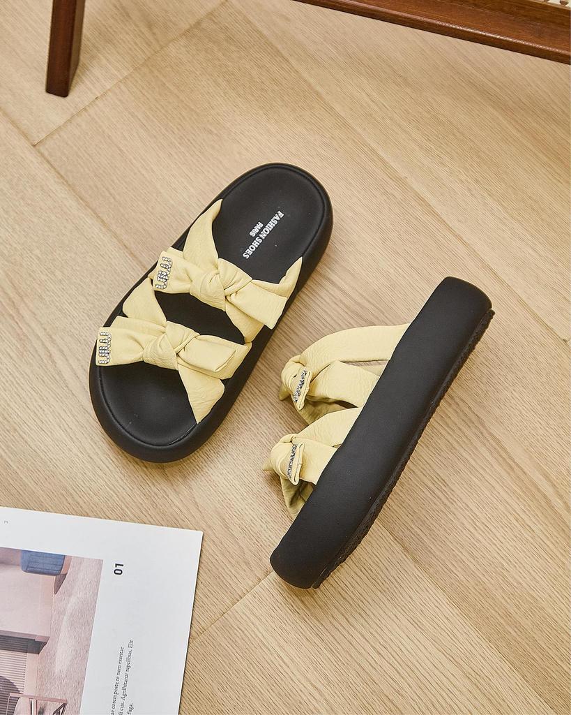 2025 New Thick-soled Cool Slippers for Women's Fashion and Versatile Bow Open-toed Women's Casual One-word Slippers Trendy Shoes