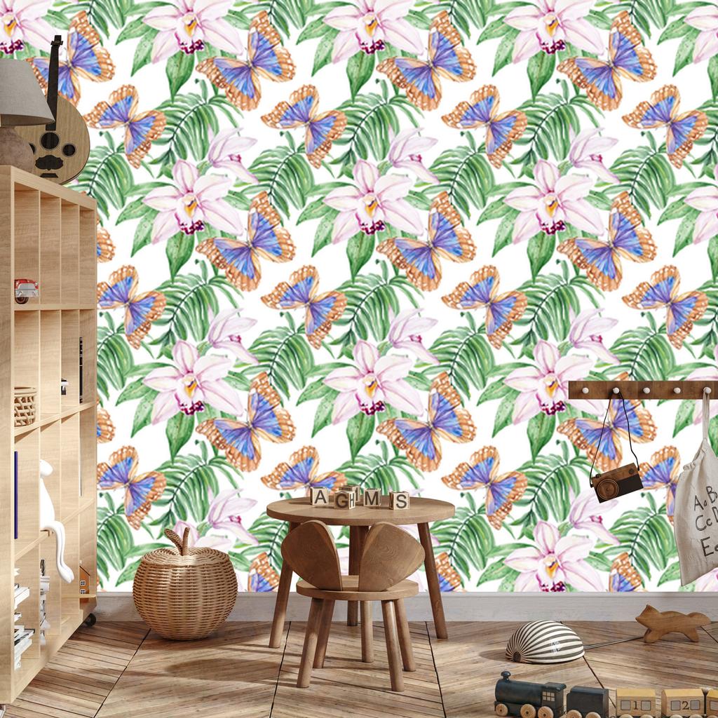 Butterflies Flowers and Leaves Wallpaper for Living Room and Bedroom 50x1000