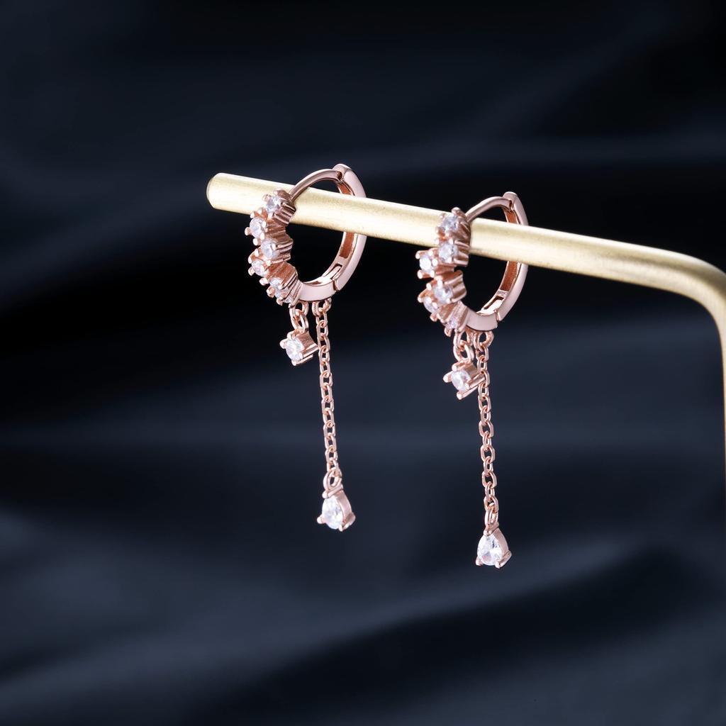 SLUYNZ 925 Sterling Silver CZ Hoop Earrings Dangle for Women Teen Girl Teardrop Huggy Earrings Drop Water Drop Dangle Earrings