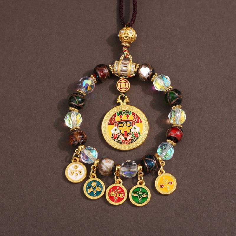 Tibetan Wealth God Zhakila Lhamo Incense Ash Glass Pendant - Five Directions Car Charm, Metal Retro Style