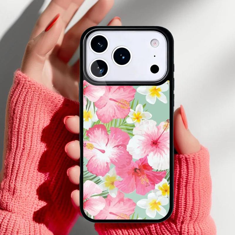 Цветочный гибридный чехол для телефона с цветами гибискуса для iPhone 17 16 15 14 13 Pro Max Задняя крышка для 12 11 Pro Coque