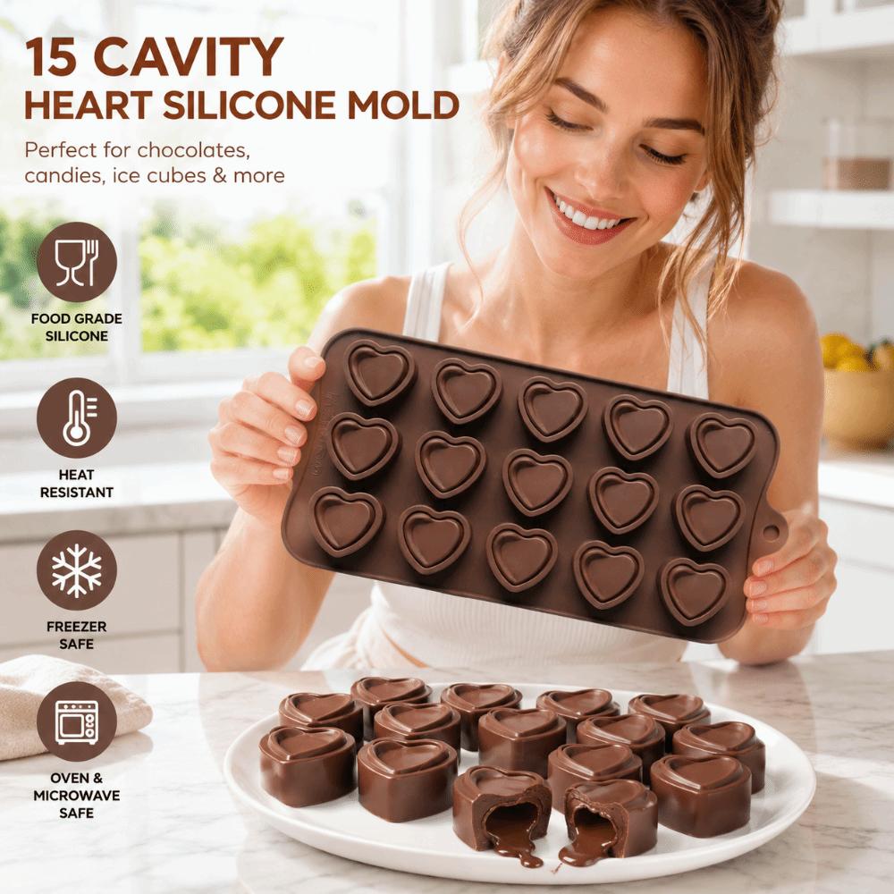 Bite Size Silicone Chocolate Molds 15 Holes Non-Stick Candy Molds Chocolate Heart Molds for Baker