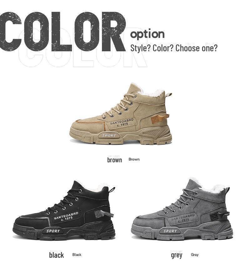 Мужские зимние ботинки Martin Plus Velvet - высокие, толстые, теплые рабочие ботинки в корейском стиле