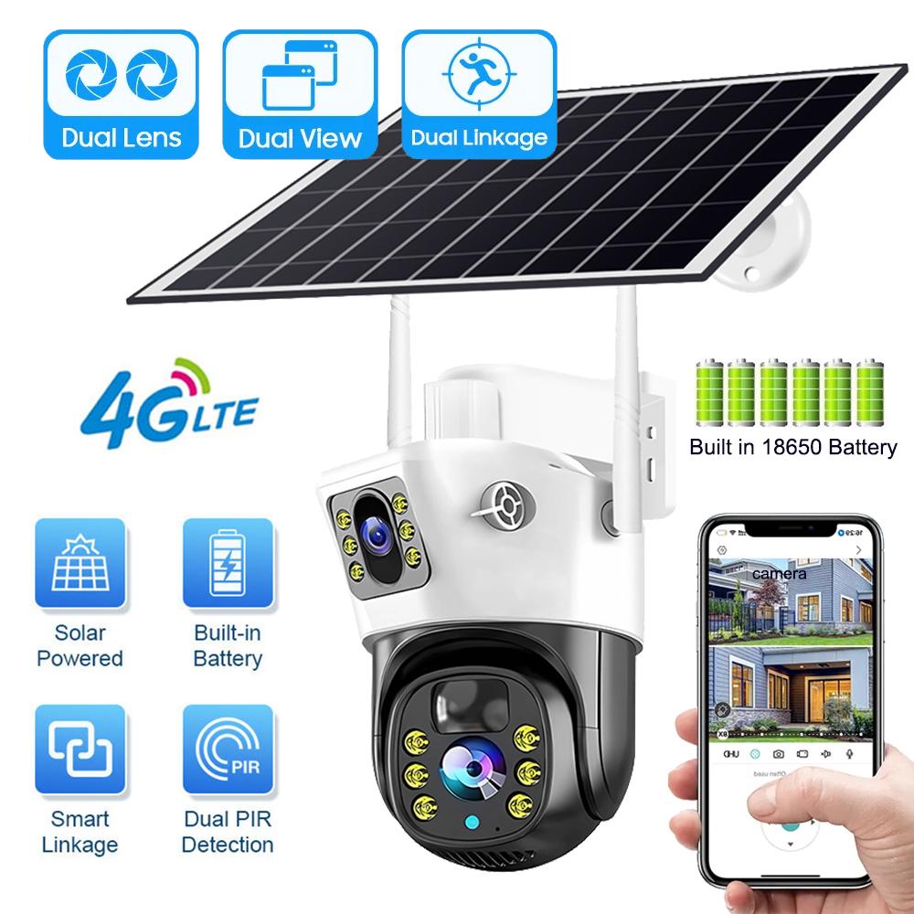 New 4MP/8MP HD WiFi 4G Camera Outdoor Wireless PTZ Solar IP Camera Built-in Battery Video Surveillance Camera V380 Pro Waterproof Cam