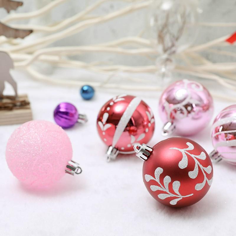 6cm Pink Red Painted Christmas Baubles Tree Hanging Ornaments Holiday Decorations