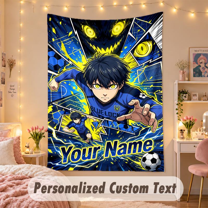 Custom Personalized Tapestry,Blue Lock Print Custom Name Text Wall Art Hanging for Bedroom