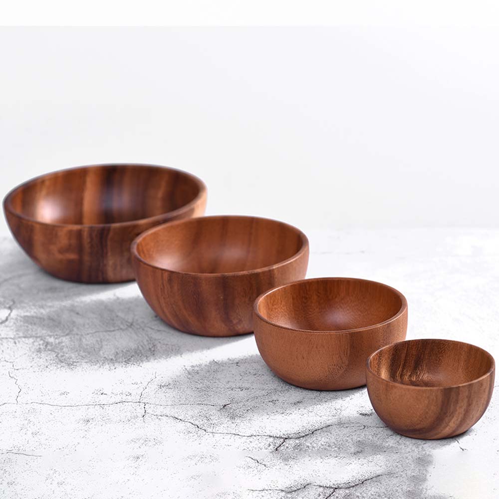 Round Household Container Wooden Natural Acacia Wood Bowl Ramen Bowls Wooden Bowl Tableware