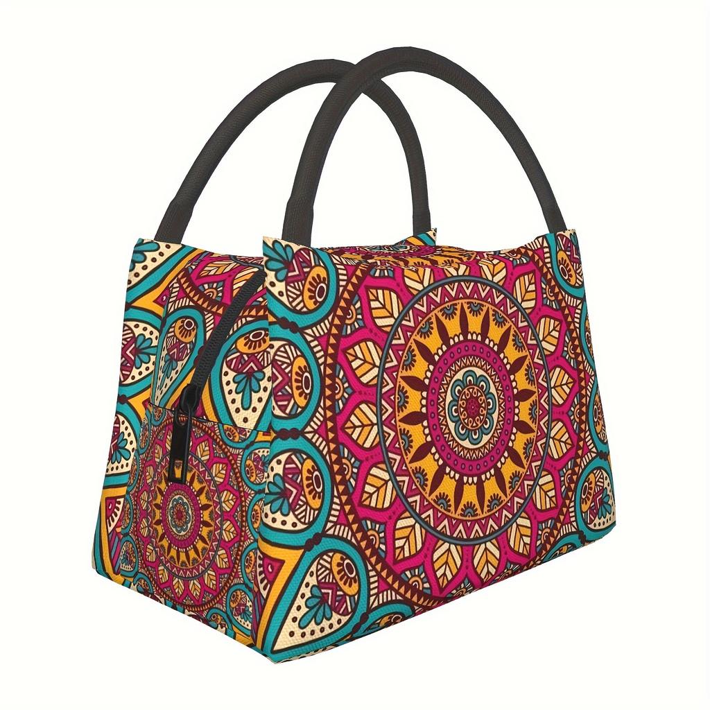 Bohemian Mandala Insulated Lunch Bag Reusable Food Cooler Durable Oxford Picnic Tote