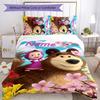 3pcs Custom Name Cartoon Masha and the Bear Bedding Set Duvet Cover Closure Includes 1 Duvet Cover & 2 Pillowcases for All Seasons Bedroom Decor