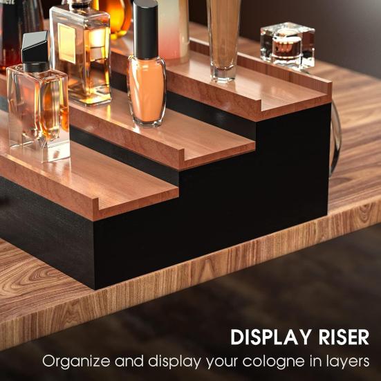 3 Tiers Wooden Perfume Display Stand with Storage Drawer Large Capacity Desktop Perfume Organizer Storage Box