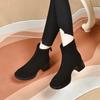 Модные ботильоны с круглым носком женские осенне-зимние новые черные простые темпераментные короткие ботинки толстый каблук высокий каблук тонкие ботинки