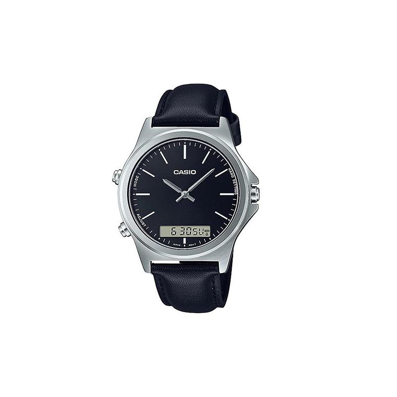 Casio DRESS Водонепроницаемые Кварцевые Часы Кожаный Ремешок Японские и Корейские Часы 46,5 мм Мужские Часы Черный Циферблат MTP-VC01L-1E