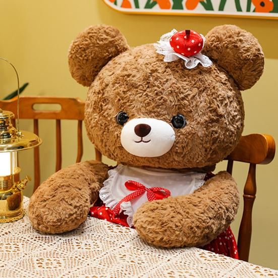Кукла Мишка Мягкая Пушистая Платье в Красный Горошек Кружевные Украшения Удобная Обнимашка Мишка Плюшевая Игрушка Подушка для Спальни Декор для Дивана