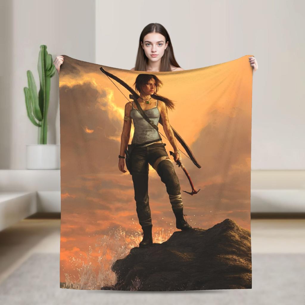 Tomb-Raider Lara Croft Fashion Blanket Survival Video Game Flannel Vintage Breathable Throw Fashion Blanket for Bedding Lounge Winter Travel