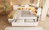 Daybed 140x200 cm White Double Guest Bed, Wood-Based, LED Lighting, USB & Type-C Charging, Shelves & Drawers, incl. Slatted Frame (With Mattress)