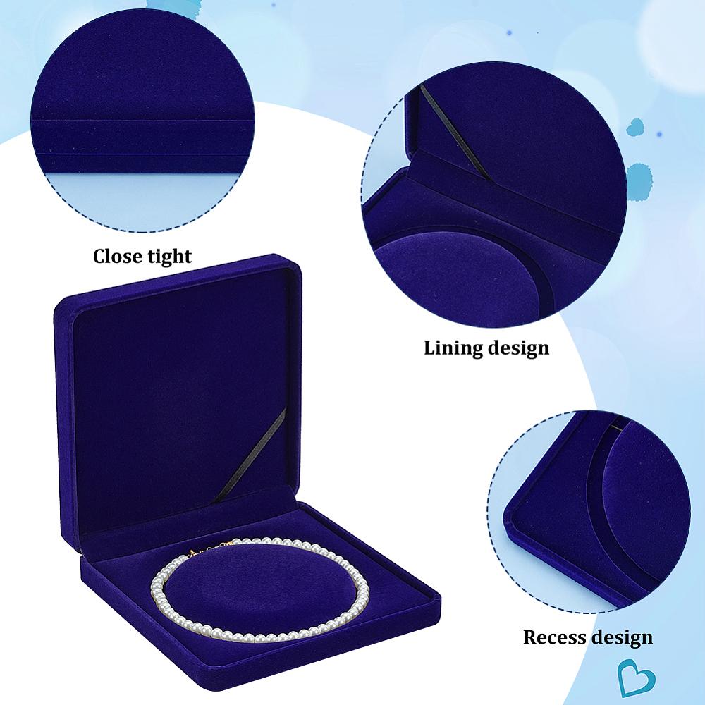 1pc Velvet Pearl Necklace Storage Gift boxes Square Dark Blue 19x19x4.1cm