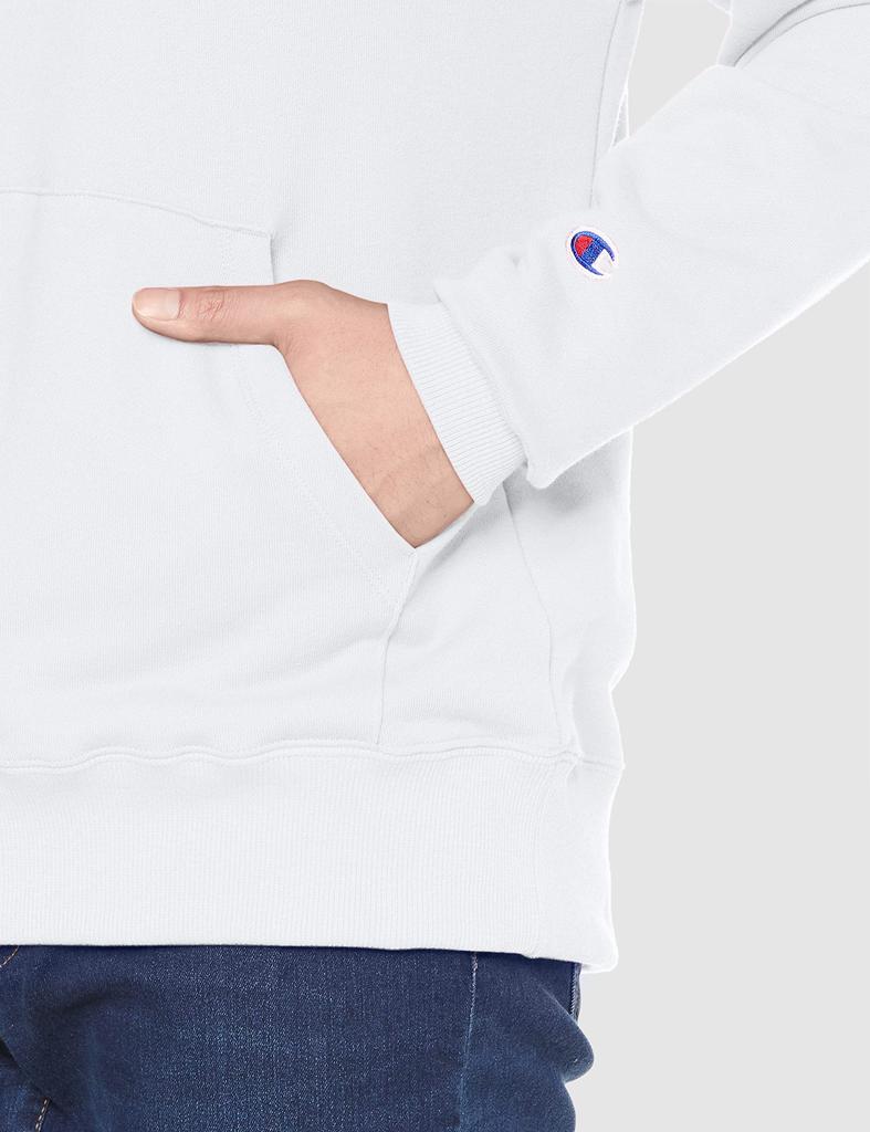 Champion Long Sleeve Fleece Hoodie with Graphic Logo Size L Men's Print, Basic, C3-W117, White,