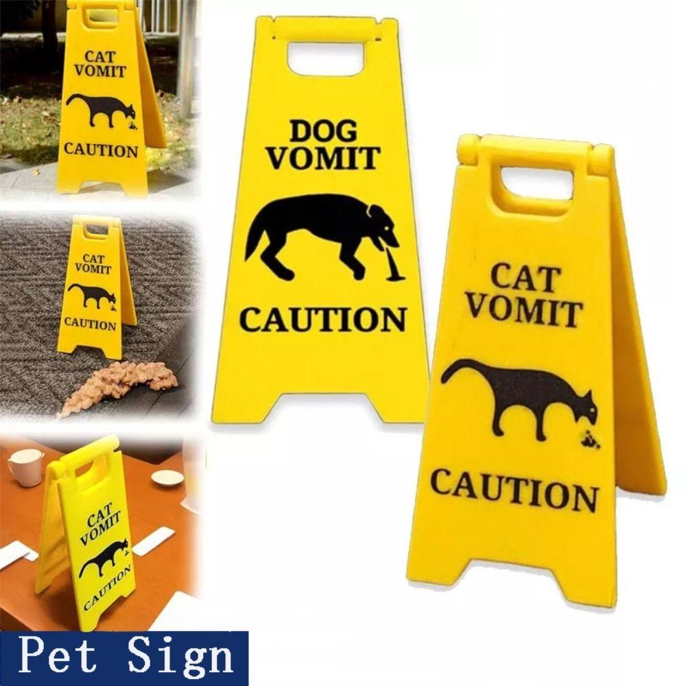 2 PCS Safety Dog Vomit Sign Wet Floor Cat Vomit Sign Funny Warning Sign  Decoration