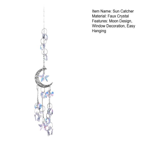 Moon Sun Catcher Prismatic Rainbow Maker Pentagram Beaded Sunlight Catcher Window Hanging Ornament for Bedroom Garden Decor