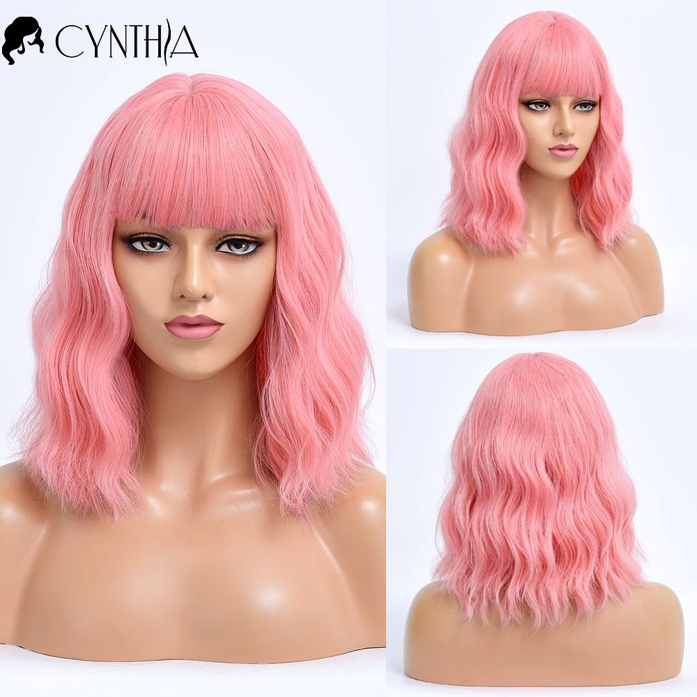 Ombre Blonde Короткий Боб Синтетический парик для женщин с челкой Белое золото Объемная волна Косплей Лолита Натуральные термостойкие волосы