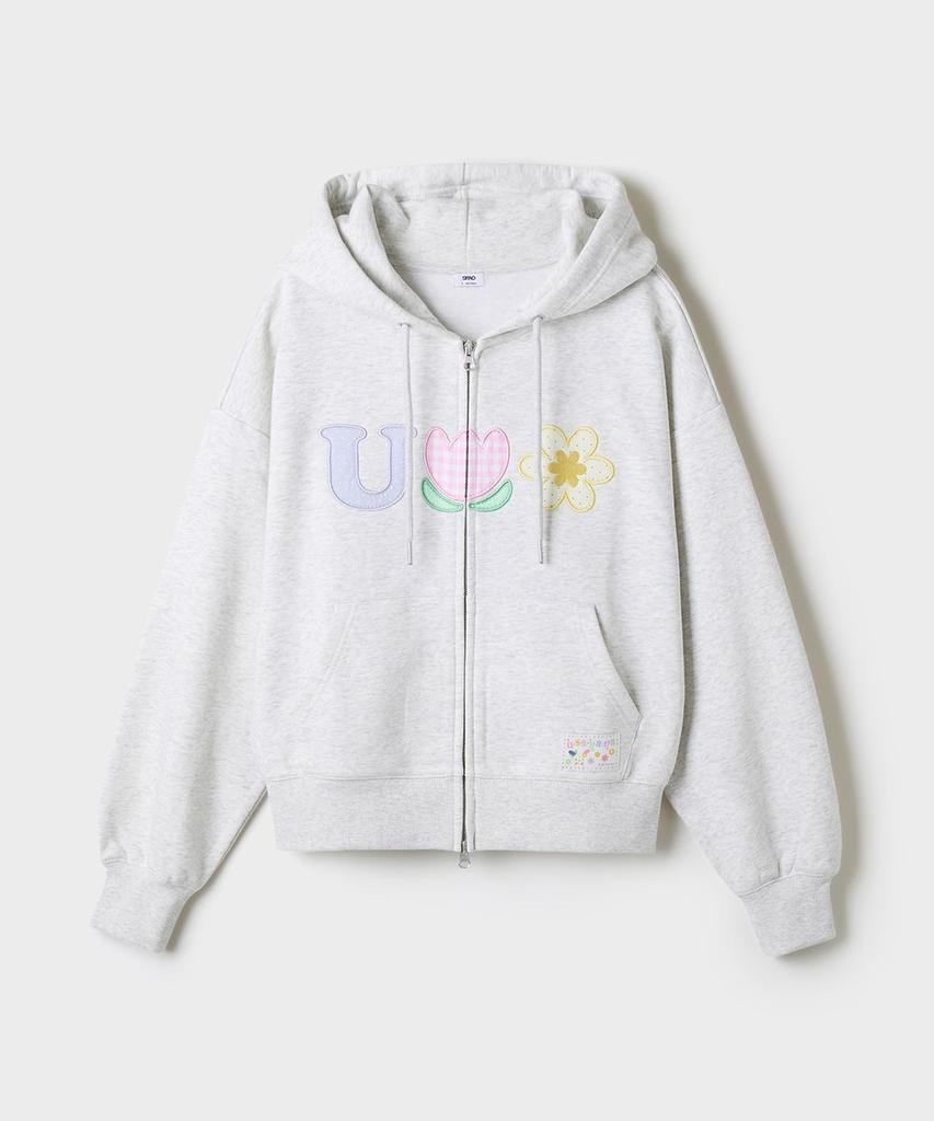 Spao [Усахана] Укороченная толстовка на молнии (Овсяный Меланж)_Spmzg37U06